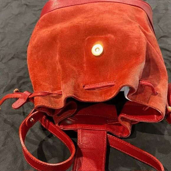 Authentic Vintage Courreges Red Suede Leather Draw String Bucket Bag Purse - Picture 12 of 16